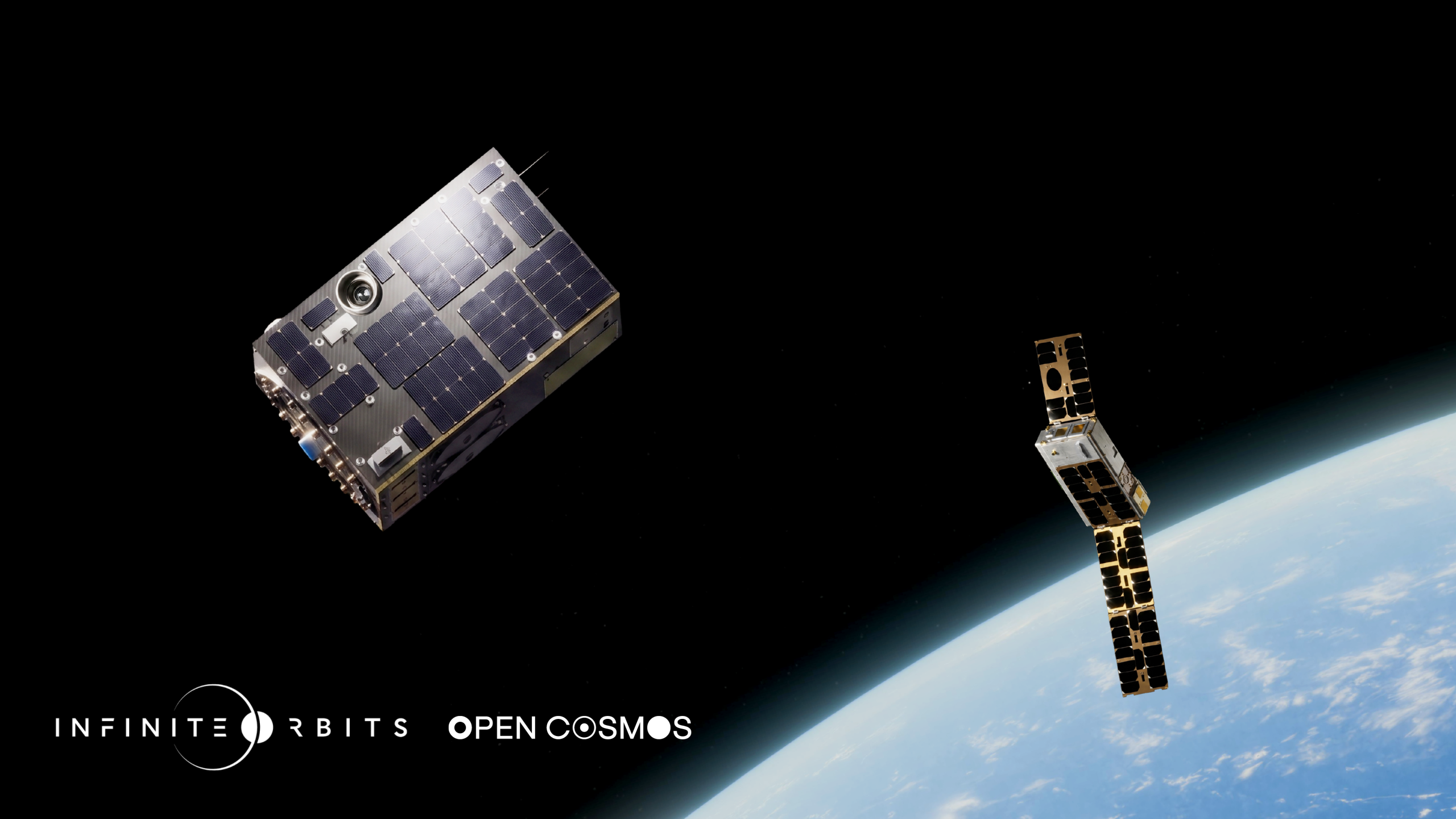 Illustration of the Open Cosmos and Infinite Orbits Tom and Jerry satellites